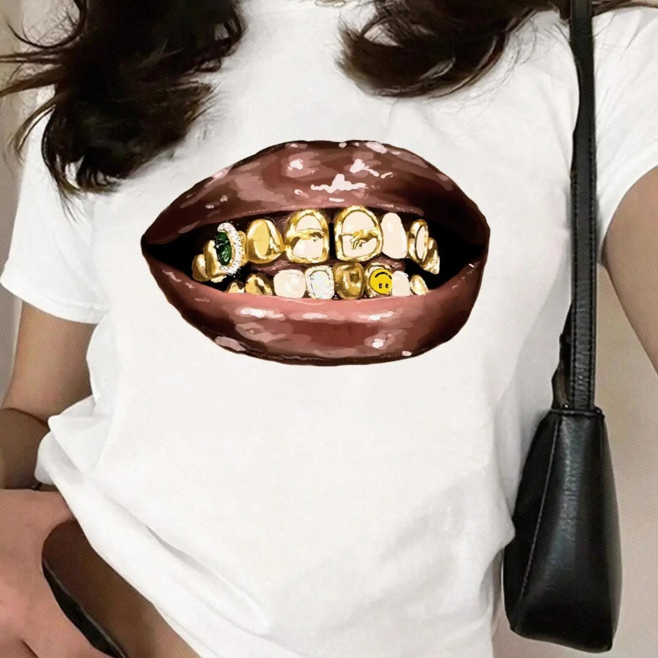 Women's Mouth Print Round Neck Tee, Fashion Casual Crew Neck T-shirt for Daily Holiday Vacation Outdoor Wear, Women Tops for Spring & Fall