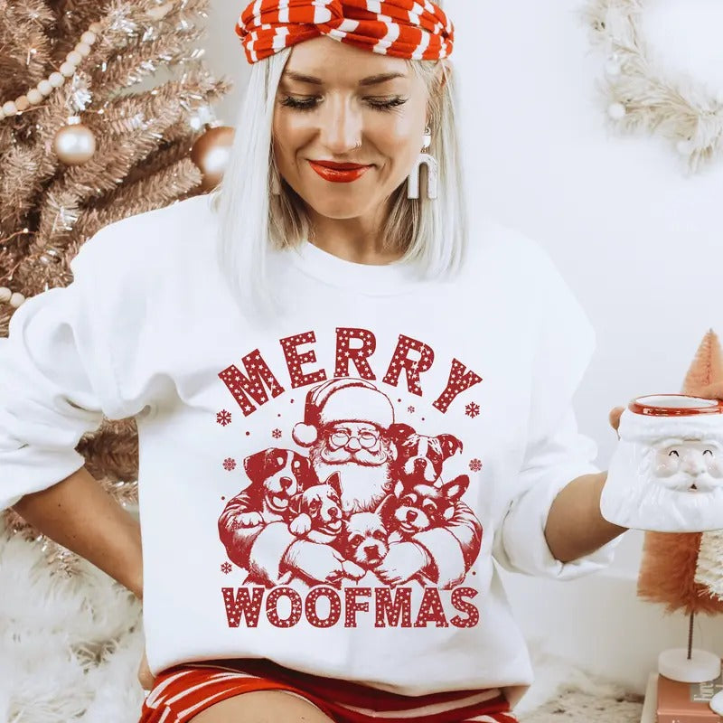 Woofmas Christmas Crewneck Sweatshirt Casual Everyday Softstyle Christmas Unisex Pullover Sweatshirt. Perfect for Dog Lovers