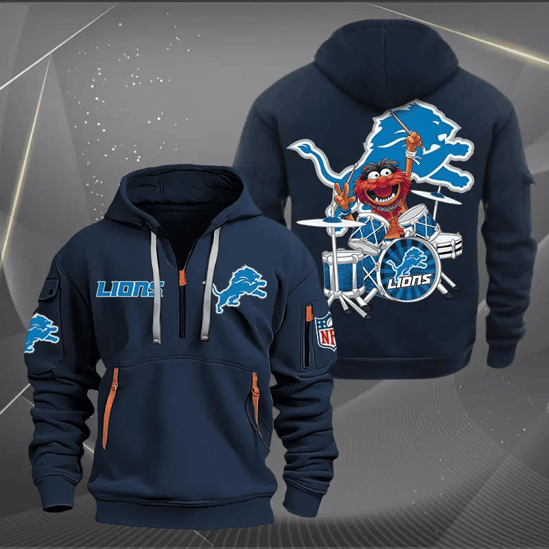 Detroit Lions Football Team Quarter Zip Hoodie Rocking Drummer Football Fan Gift