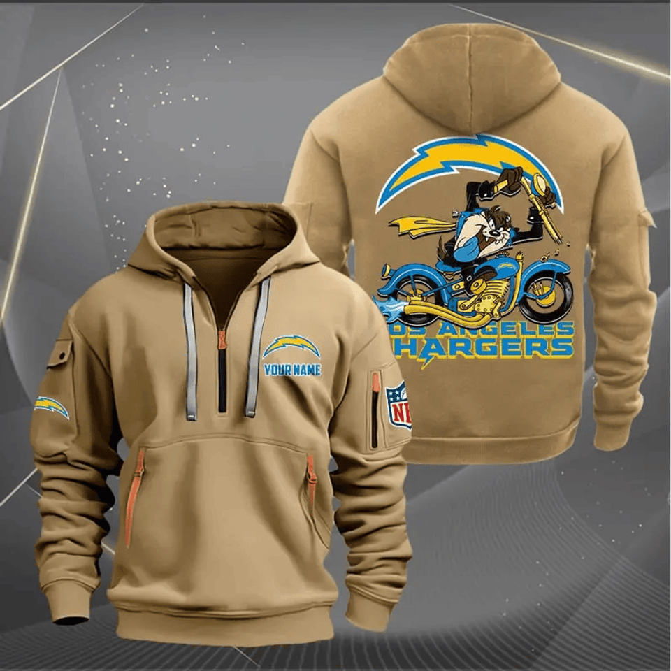 Los Angeles Chargers Quarter Zip Hoodie Biker Taz Custom Name Gift For Fan