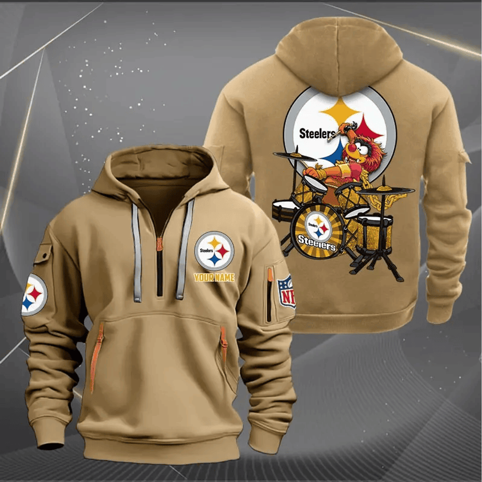 Pittsburgh Steeler Quarter Zip Hoodie Rocking Drummer Custom Name Gift For Fan