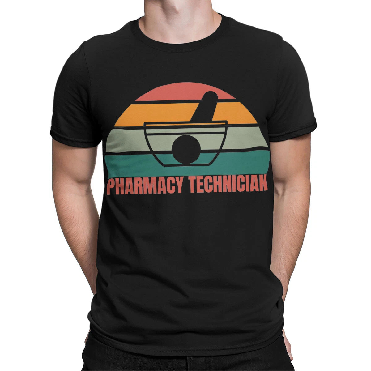 Pharmacy Technician Retro Sunset Mens T-Shirt Perfect & Proud Techs Vintage#T490