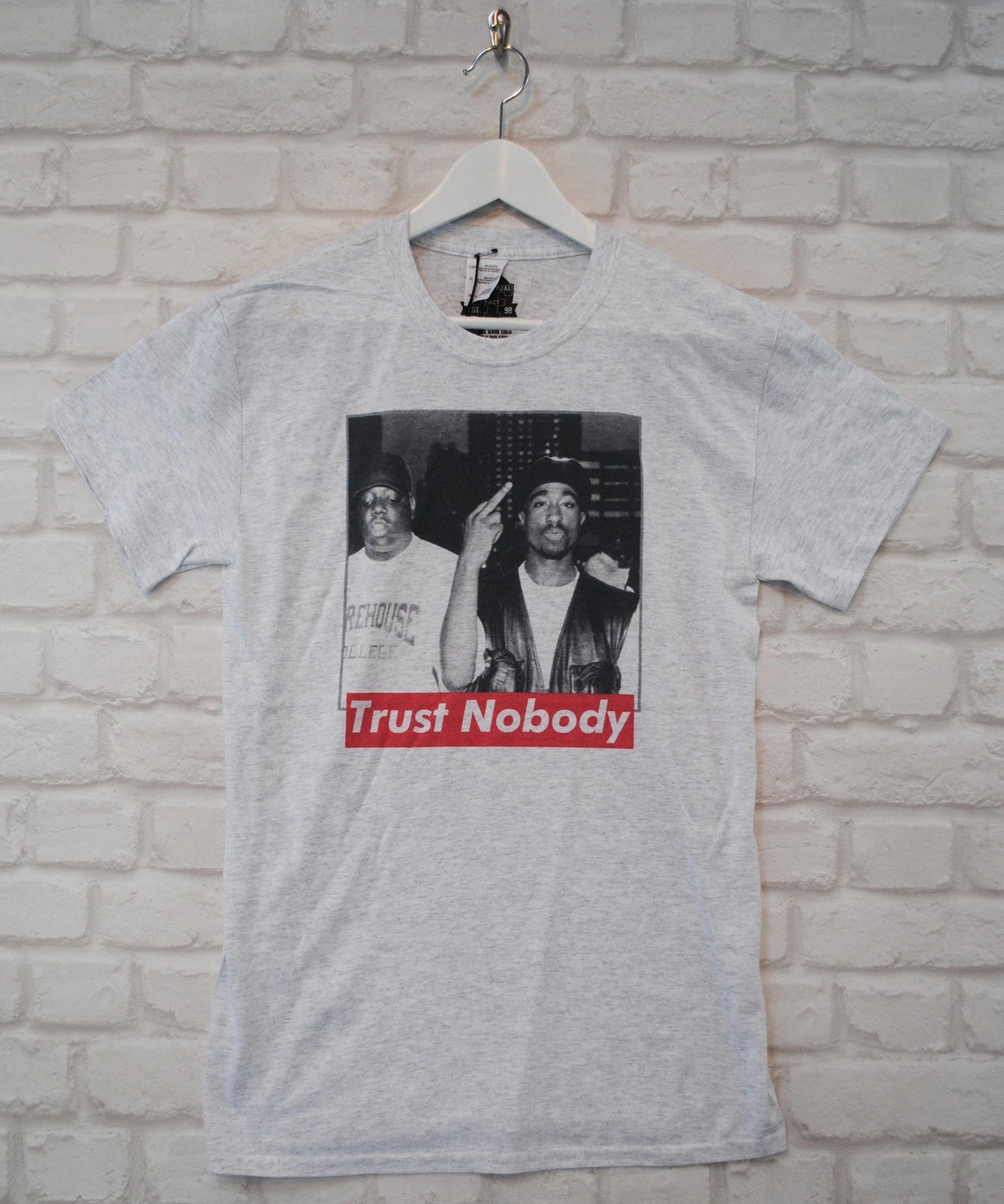 Actual Fact Biggie Tupac Trust Nobody 2pac BIG Heather Ash Grey Crew Tee T-shirt