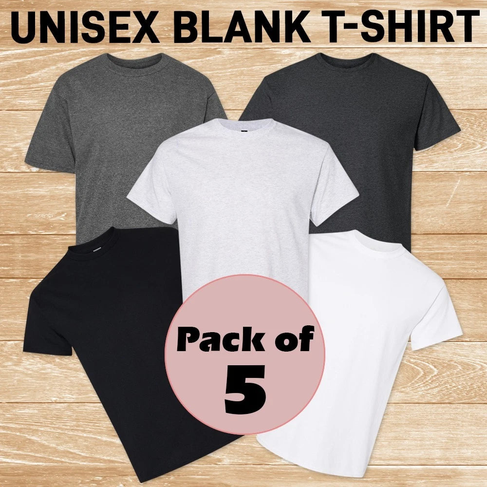 Pack of 5 Blank T-Shirt Unisex Adult T-Shirt Wholesale Premium Quality T-shirt