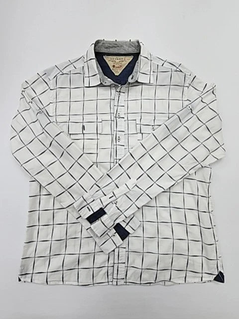 Devreco Men White Grid Slim Fit Button-Up XL Long Sleeve Pocket T Shirt