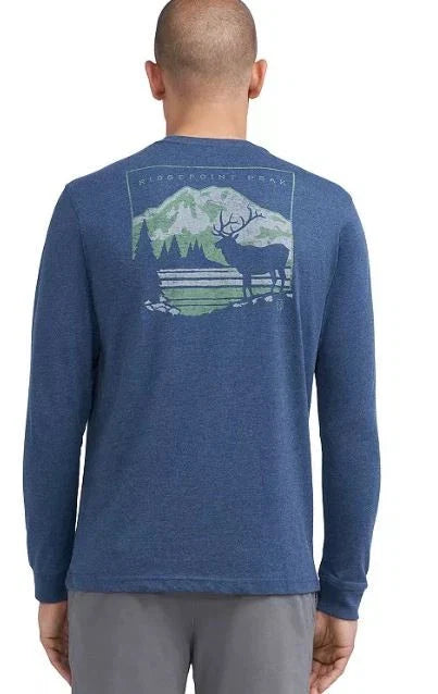 IZOD Men's Saltwater Long Sleeve Graphic Tee, Sargasso Sea, Medium