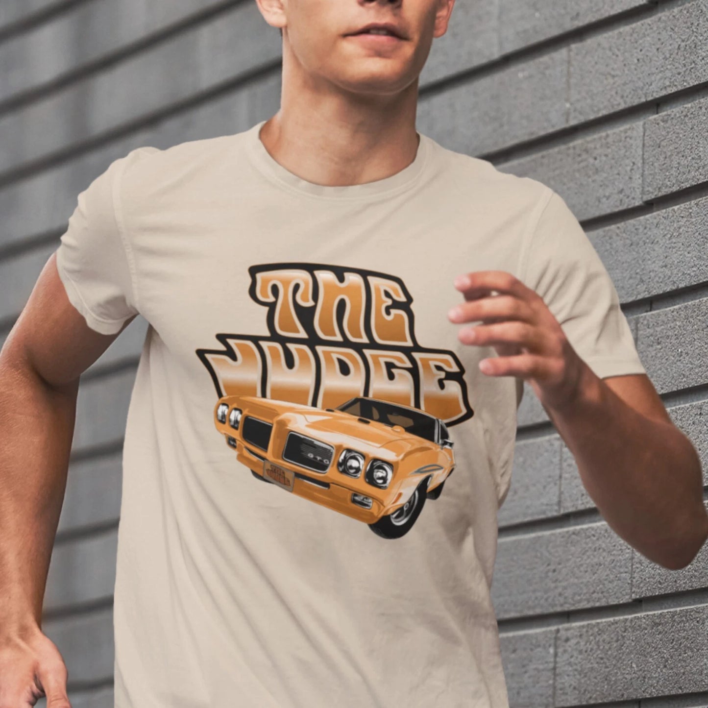 Classic car Unisex T-shirt featuring orange 70 Pontiac GTO Judge muscle car