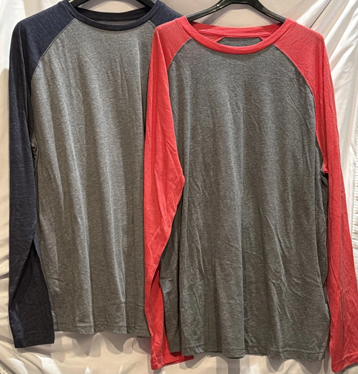 2 New Mens 3XL Fanatics Brand T-shirt XXXL Soft Gray Long Sleeve Baseball Style