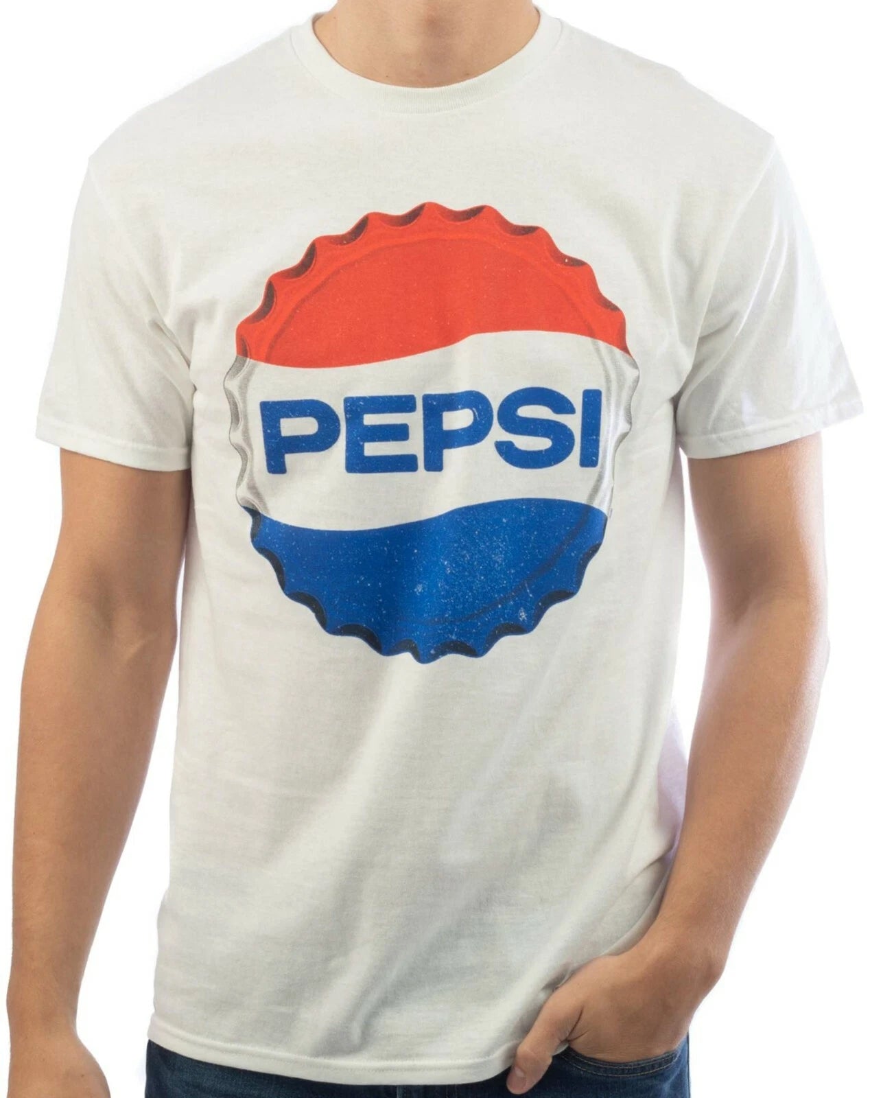 Pepsi Cola Shirt Bottle Cap Soda Pop Graphic White Men's Size Large-XL