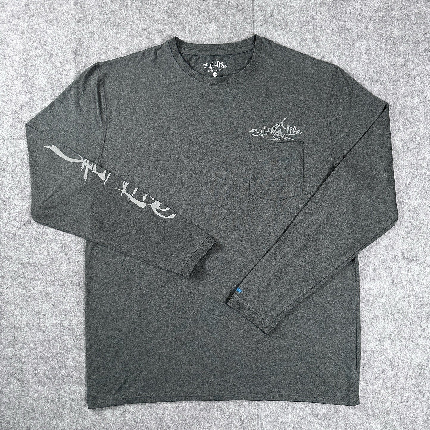 Salt Life SLX Live Salty Shirt Men’s XLG Gray Long Sleeve Uvapor Skull Graphic