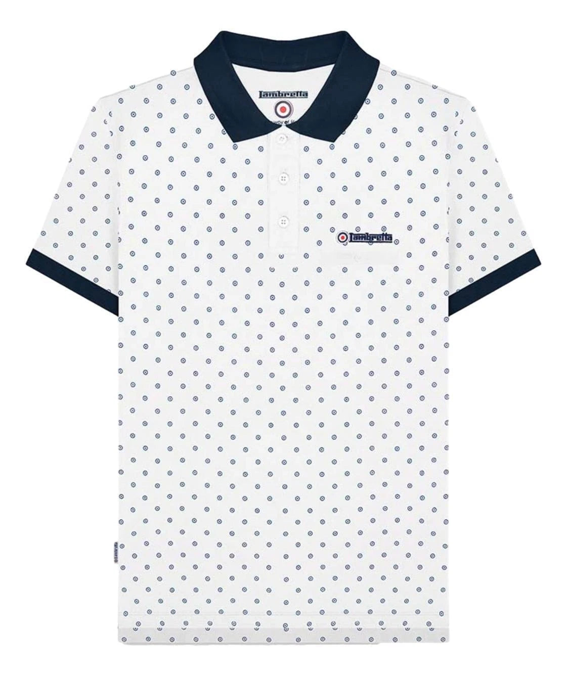Lambretta Mens White Smart Casual Retro All Over Print SKA Polo Shirt