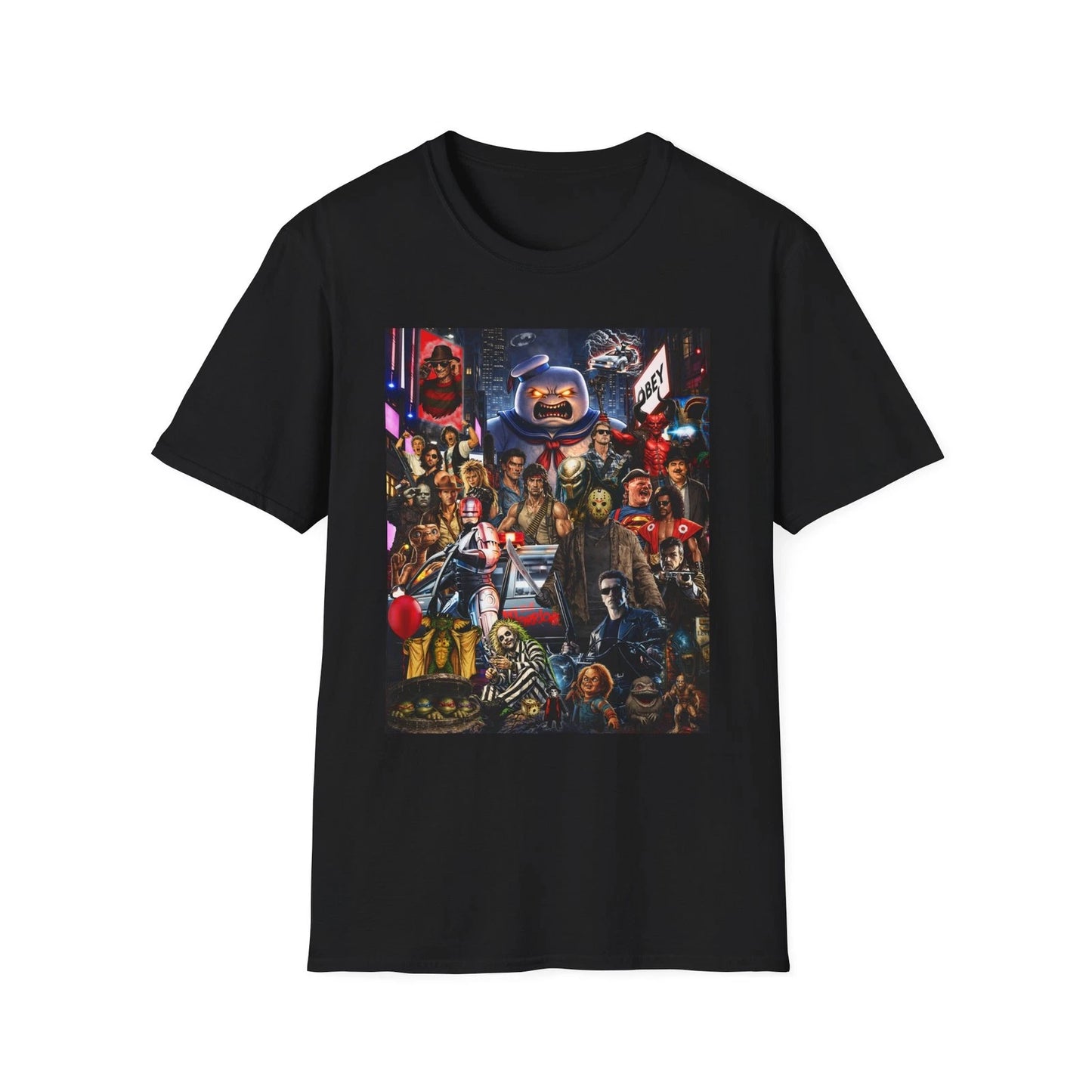 80s Movie icons Collage T-Shirt | Classic Villains and heroes