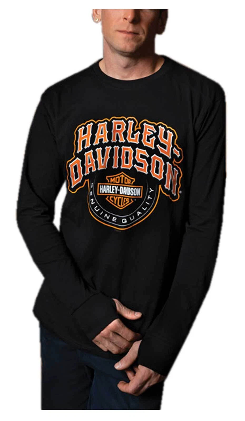 Harley-Davidson Men's Aggressive Long Sleeve Cotton Crew-Neck Shirt - Black