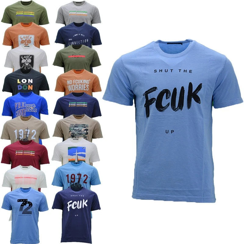 Mens T Shirts French Connection Printed Cotton Short Sleeve Summer FCUK Tees Top