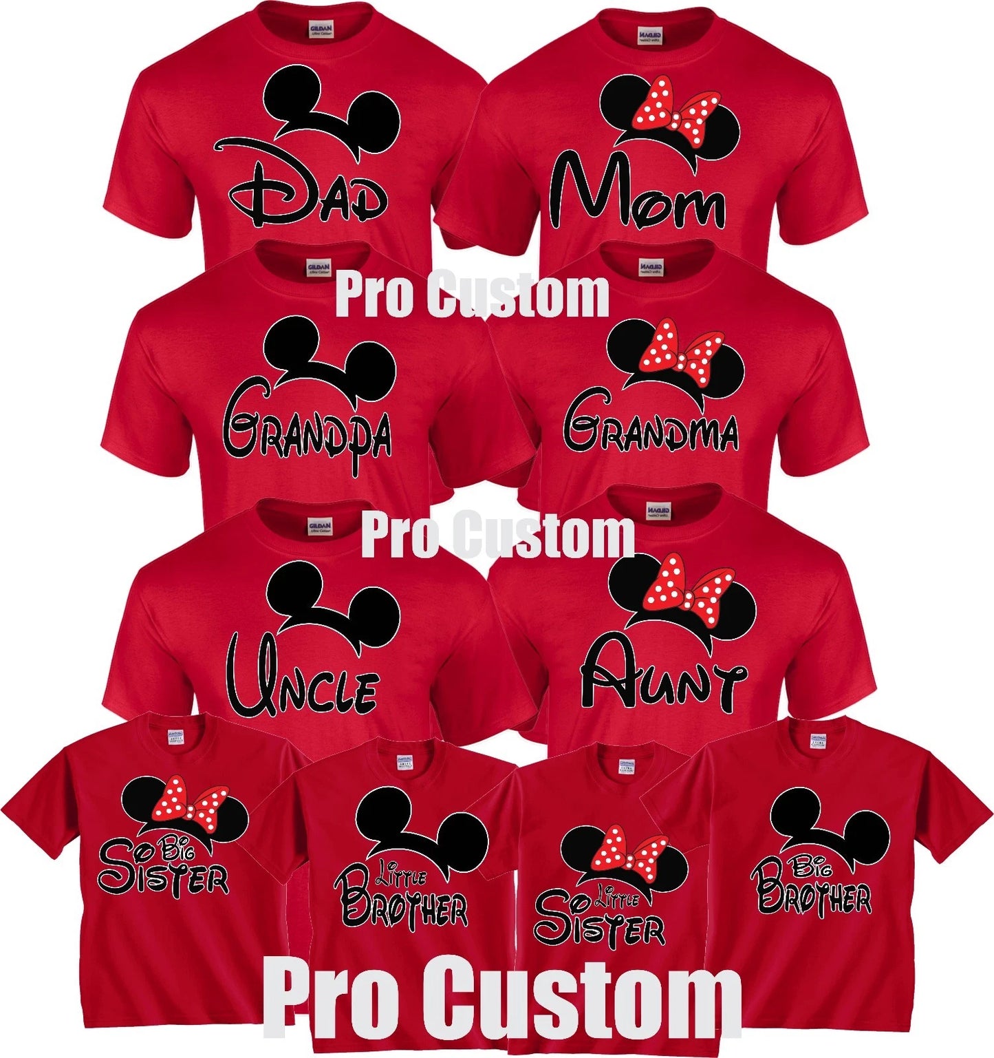 Mom And Dad Family Mickey Minnie Head Disney Birthday Customized RED T-Shirts
