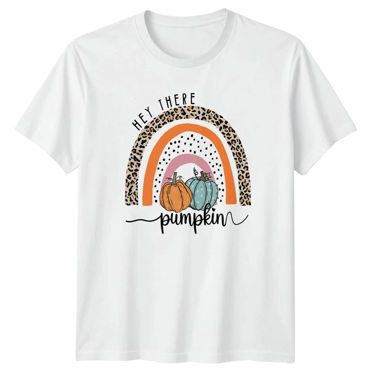 Hey There Pumpkin Womens T-Shirt Boho Leopard Rainbow Fall