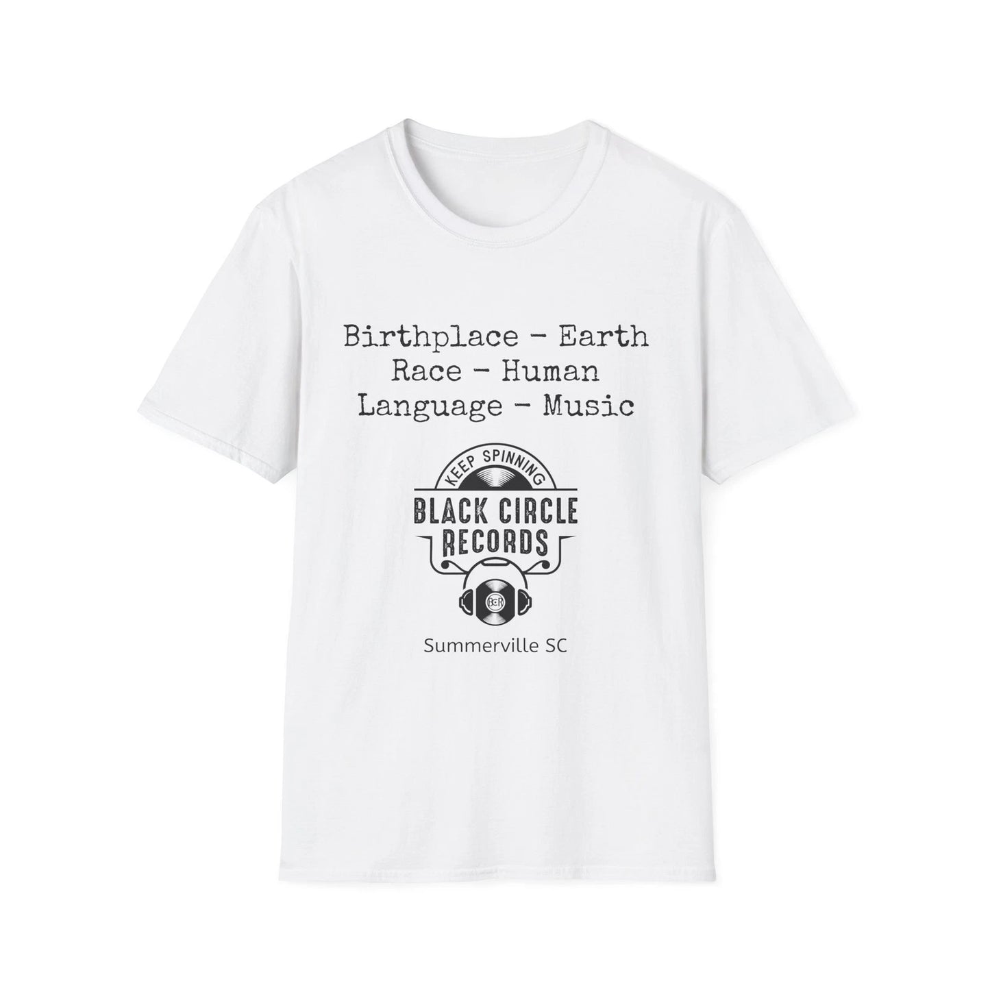 Birthplace Earth Race Human Language Music Vinyl Record Store T-Shirt Festival