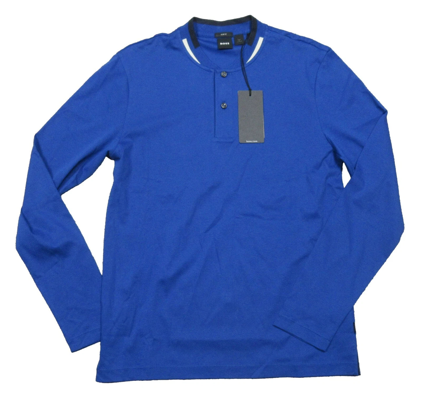 Hugo Boss Black Label Men's Royal Blue Pal Tipped Long Sleeve Henley Shirt