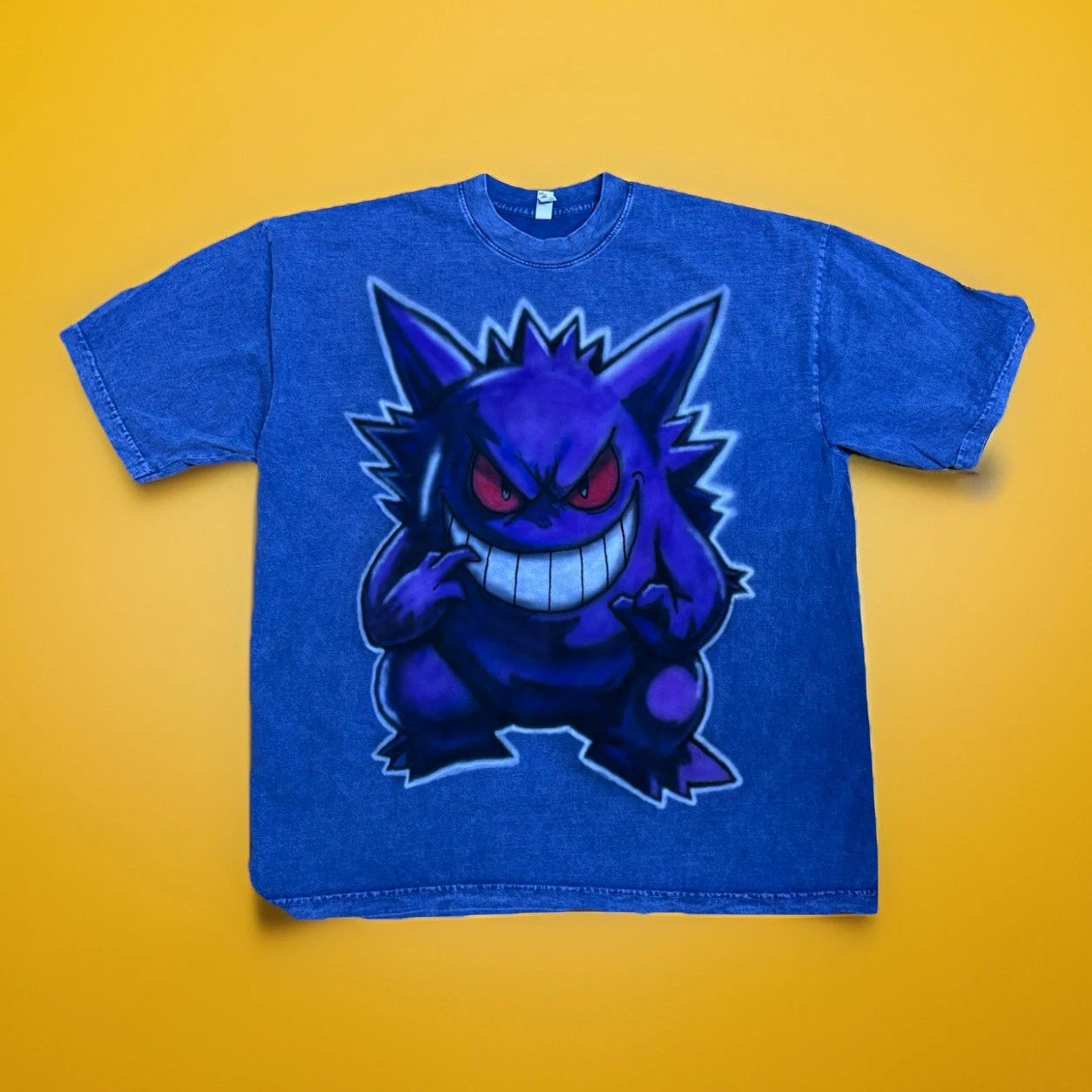 Hand Airbrushed Los Angeles Apparel Gengar Pokémon XL T-Shirt Blue 6.5 Ounce