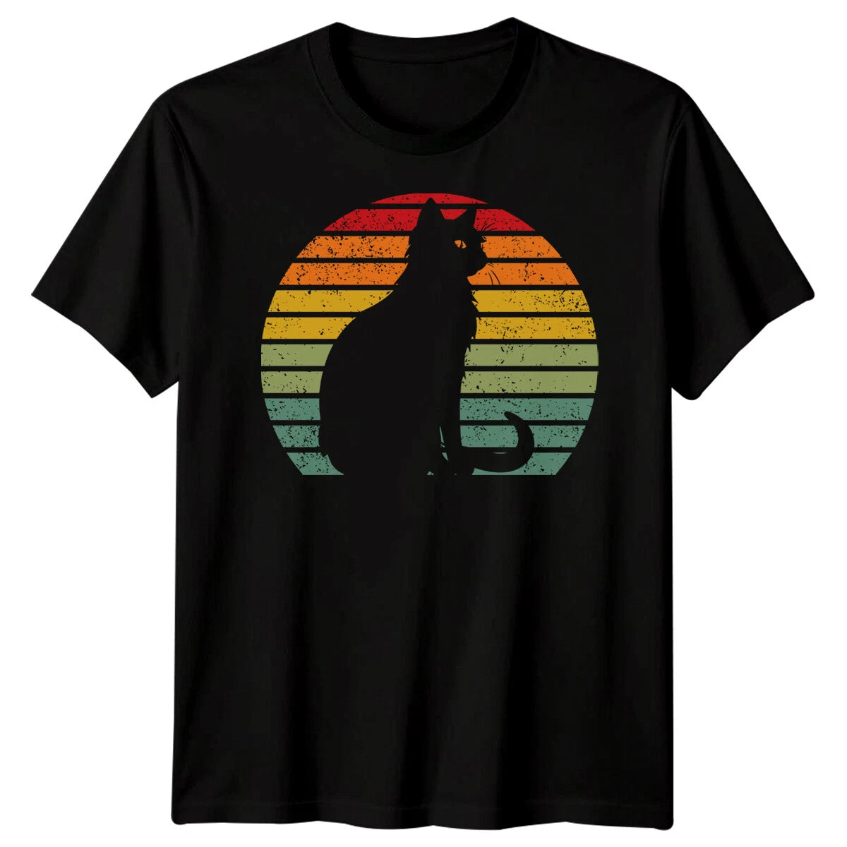 Retro Cat Vintage Stripes Mens T-Shirt Feline Lover Tee