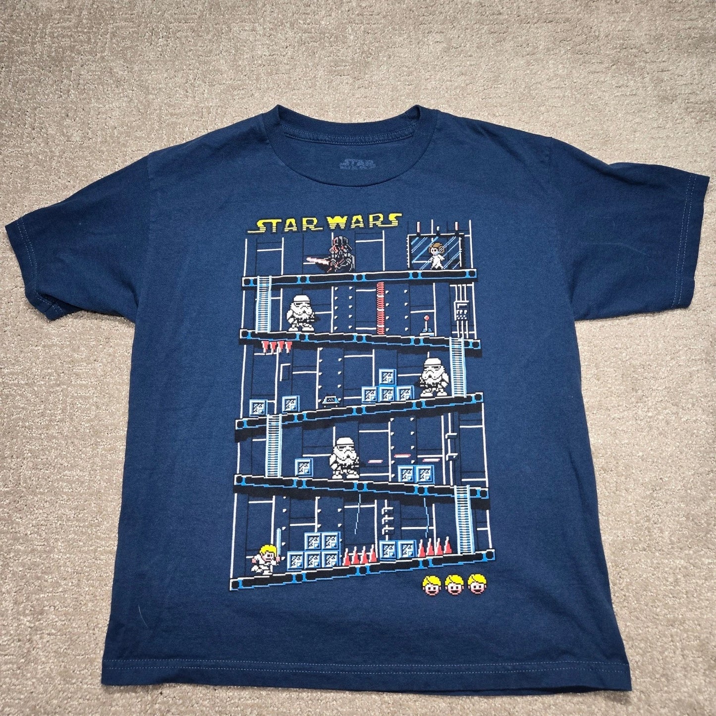 Star Wars Mens Navy Blue 8-Bit Retro Video Game Graphic T-Shirt XL Pixel Art