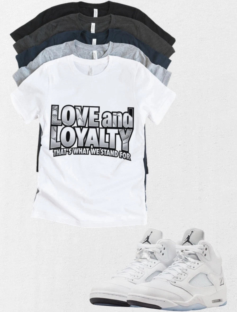 Jordan 5 Love & Loyalty Silver White Matching T-Shirt – Custom Sneaker Match Tee
