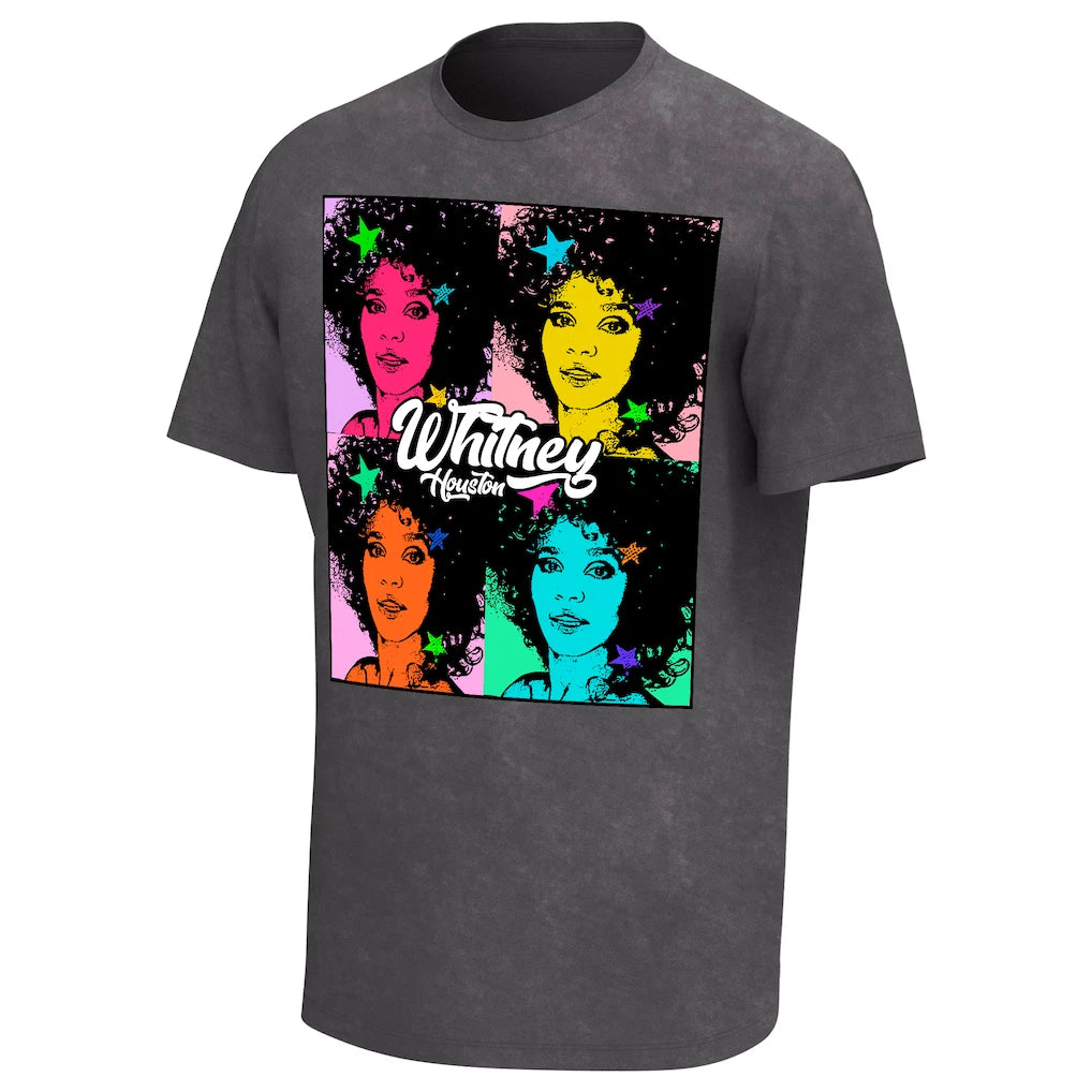 Whitney Houston Pop Art Washed Graphic T-Shirt - Black MENS L