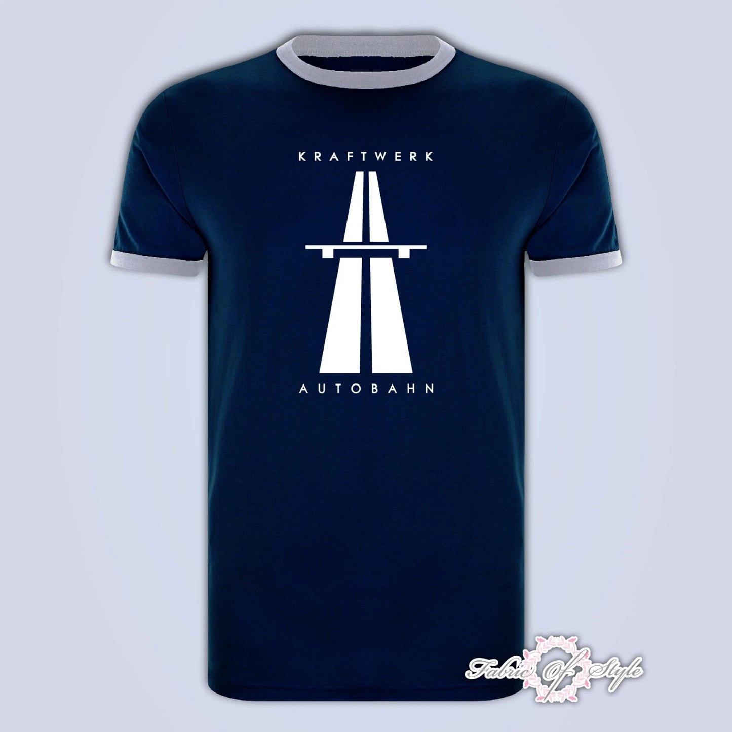 KRAFTWERK Tribute AUTOBAHN RETRO TECHNO Mens T-shirt Ringer Navy