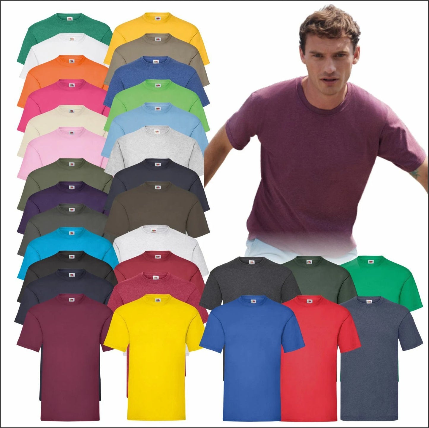 Fruit of the Loom Mens Valueweight Tee shirt Plain Cotton Round Neck T-Shirt TOP