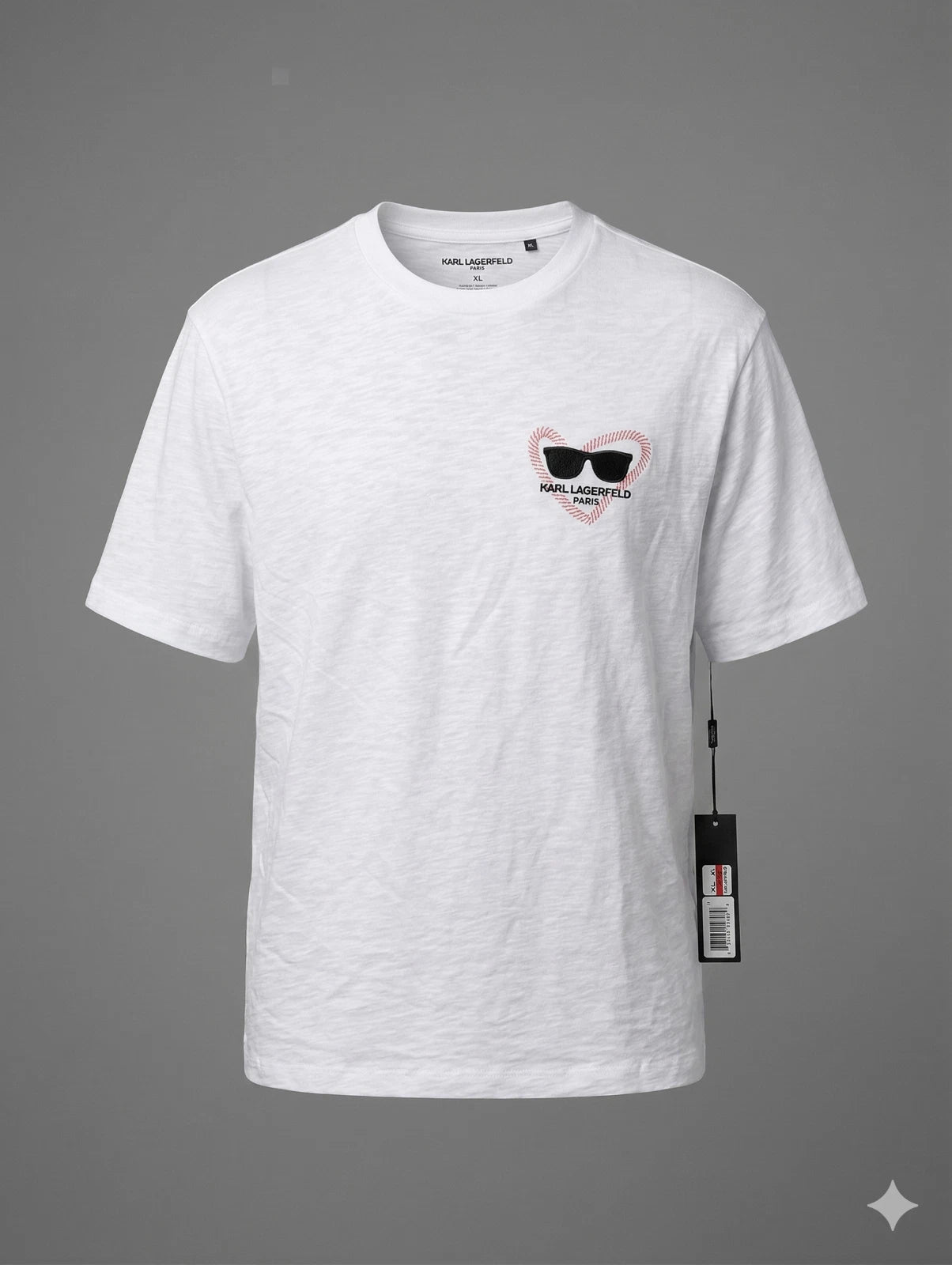 KARL LAGERFELD Solid White Graphic T-Shirt Cotton Lightweight Regular Fit M