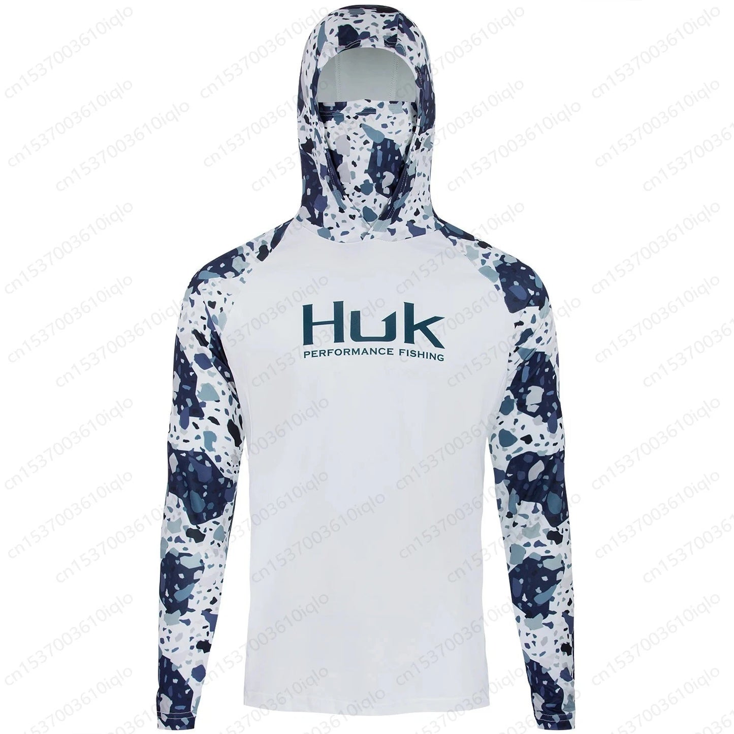 HUK UPF 50+ Fishing Hoodie Long Sleeve Face Cover Quick Dry UV Protection Jersey