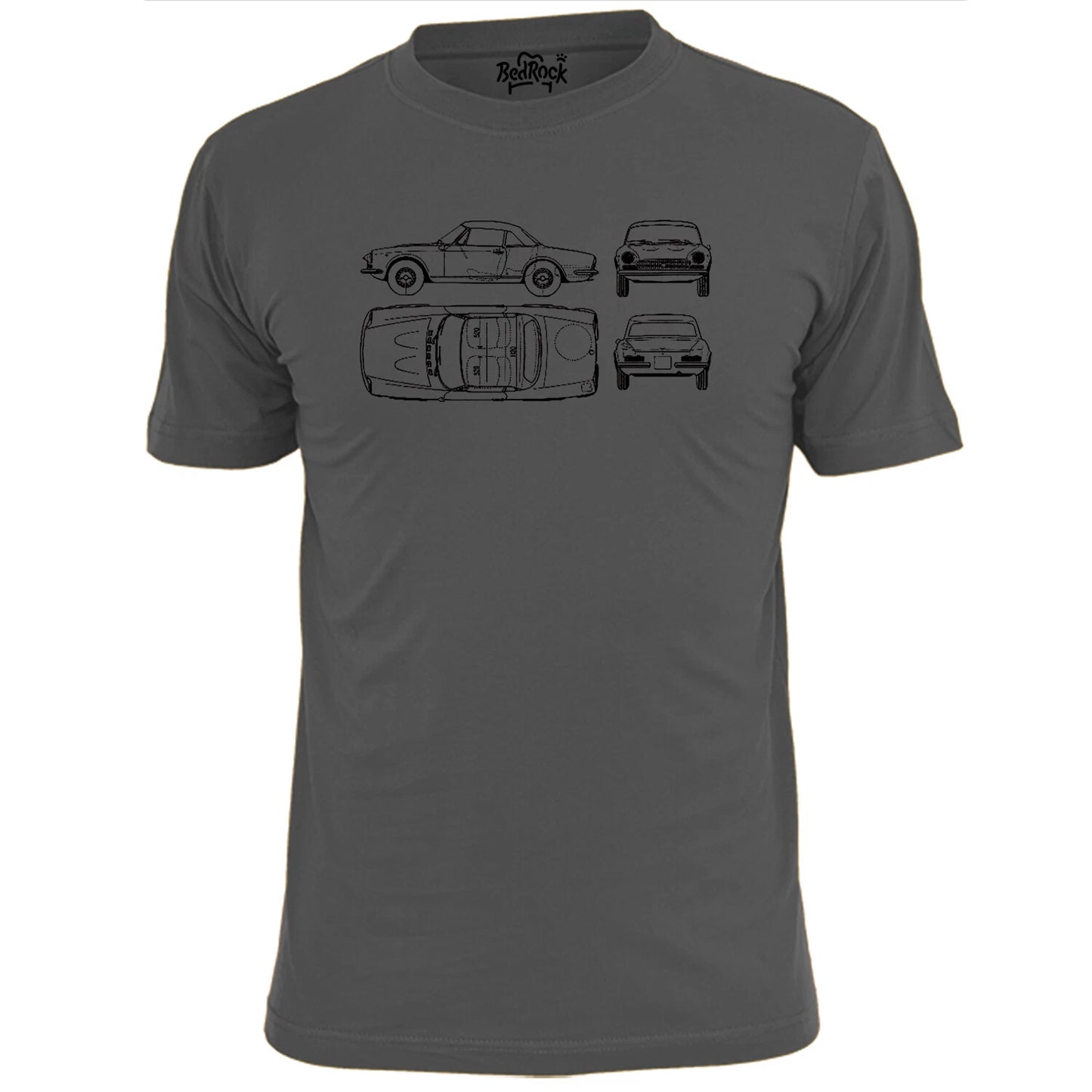 Mens Fiat 124 Spider Blueprint Retro Car T Shirt Classic Motor