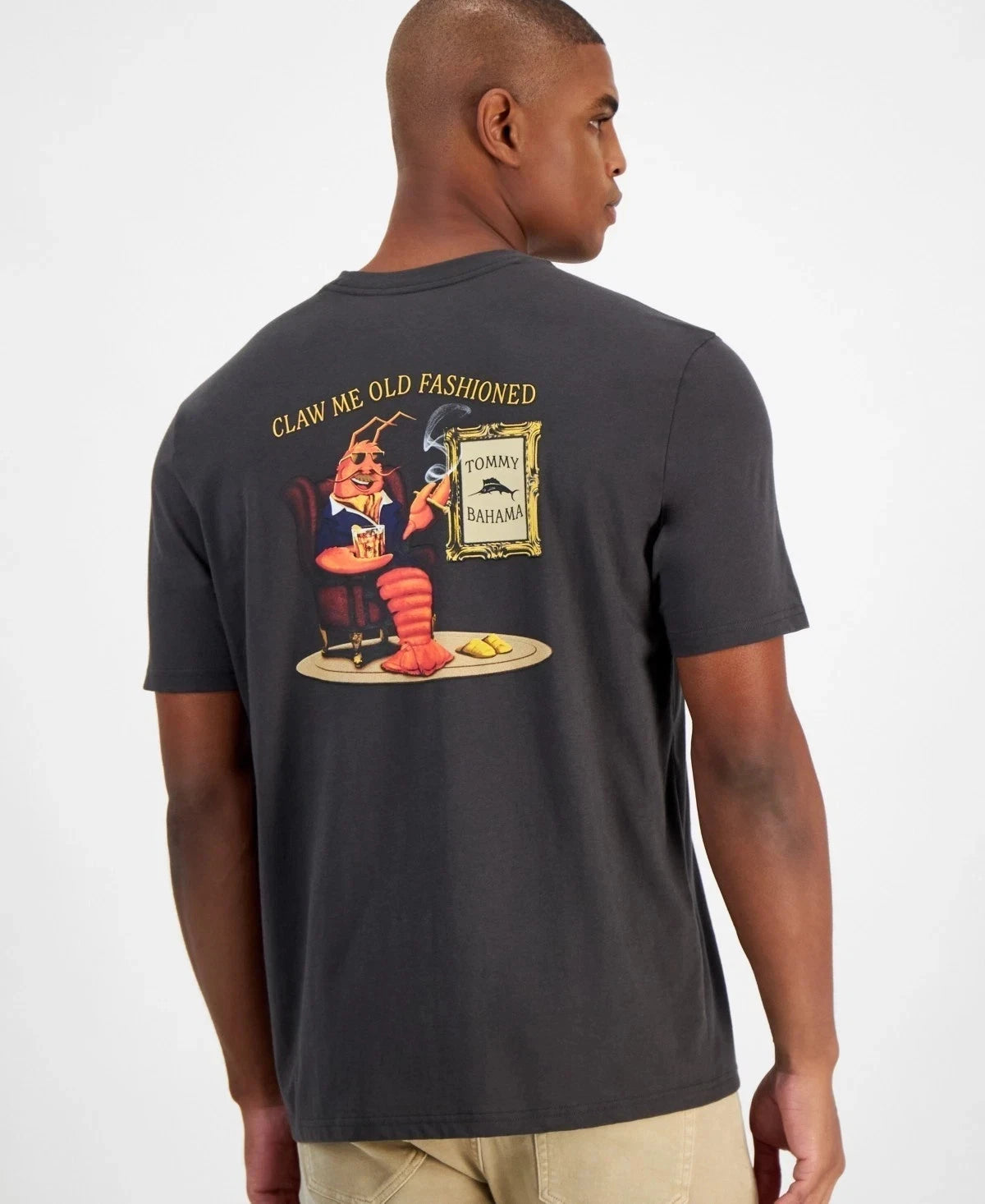 TOMMY BAHAMA 'Claw Me Old Fashioned' Coal Gray T-Shirt Cotton Lightweight M