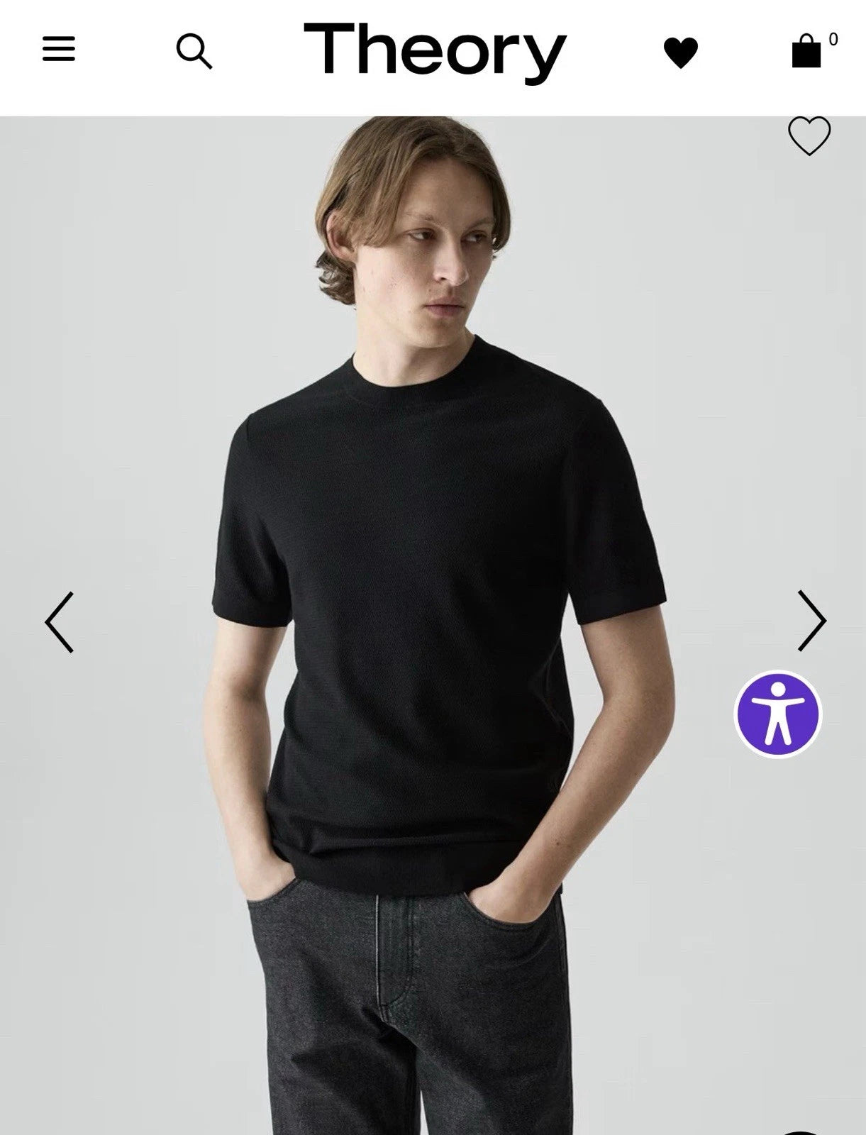 Theory Essential Crew Neck T-Shirt Men Black Short Sleeve Designer Sz L NWOT