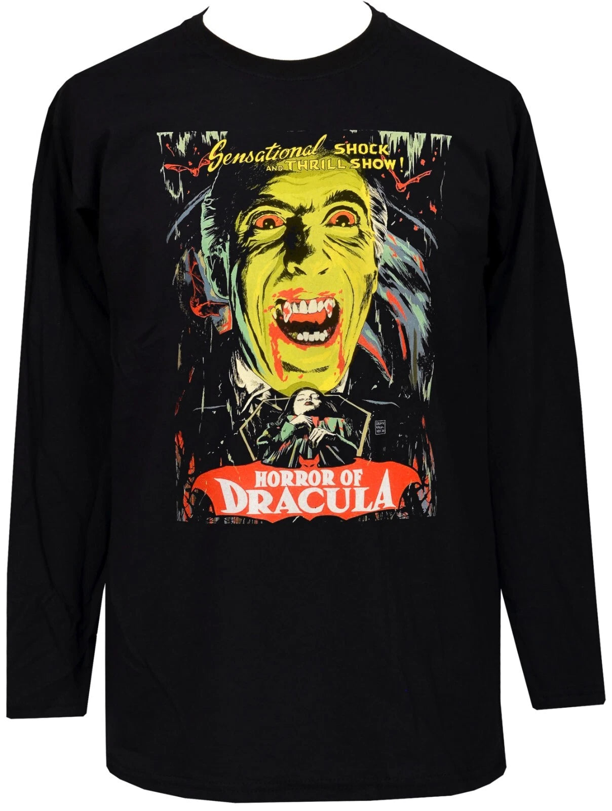 Horror of Dracula Long Sleeve T-Shirt Gothic Vampire Retro Horror Tee Bat