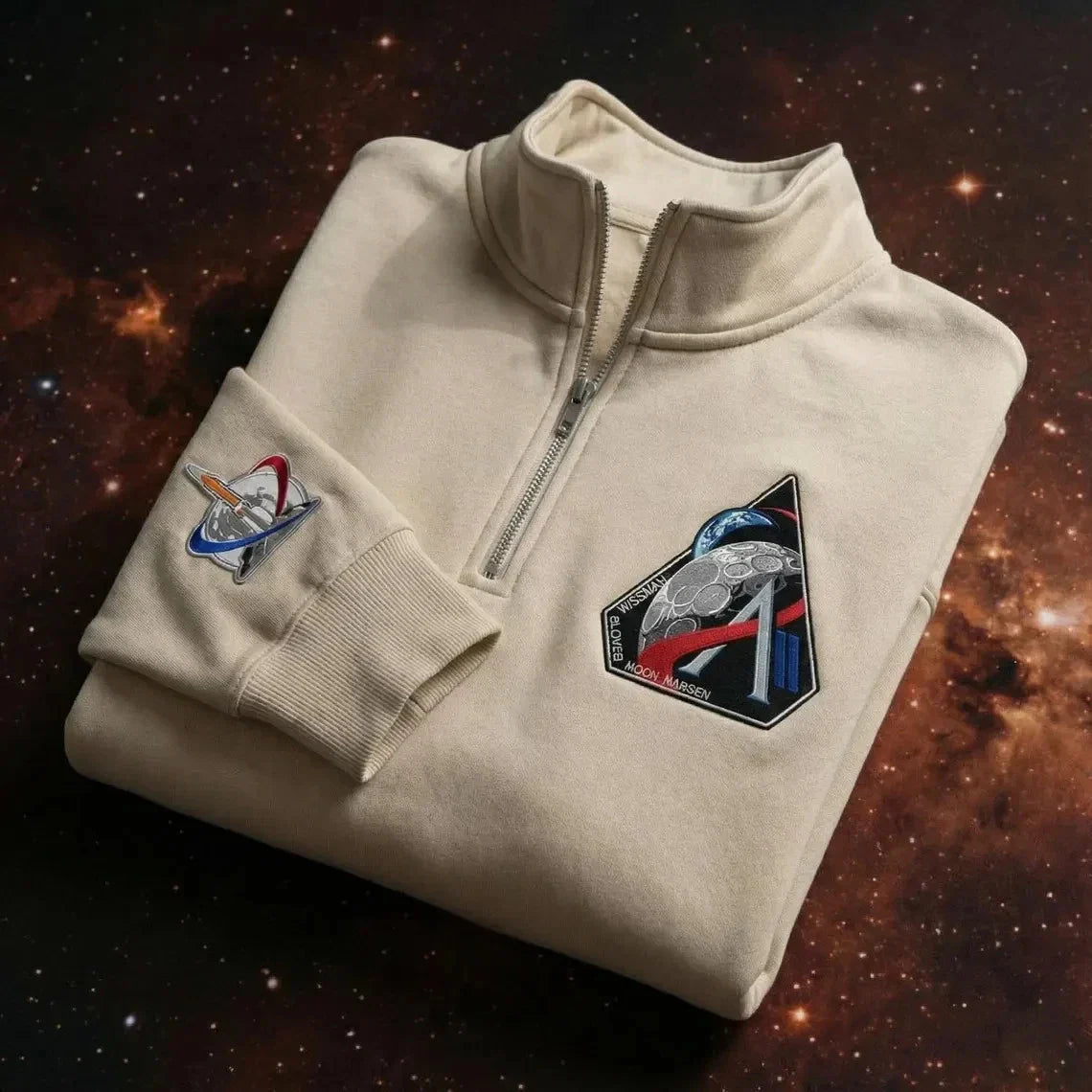 Artemis II Mission Embroidered Quarter Zip Pullover, Astronaut Space Sweatshirt