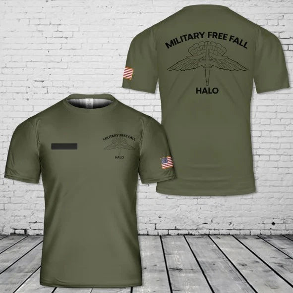 Custom Name Military Freefall Parachutist Badge HALO T-Shirt 3D