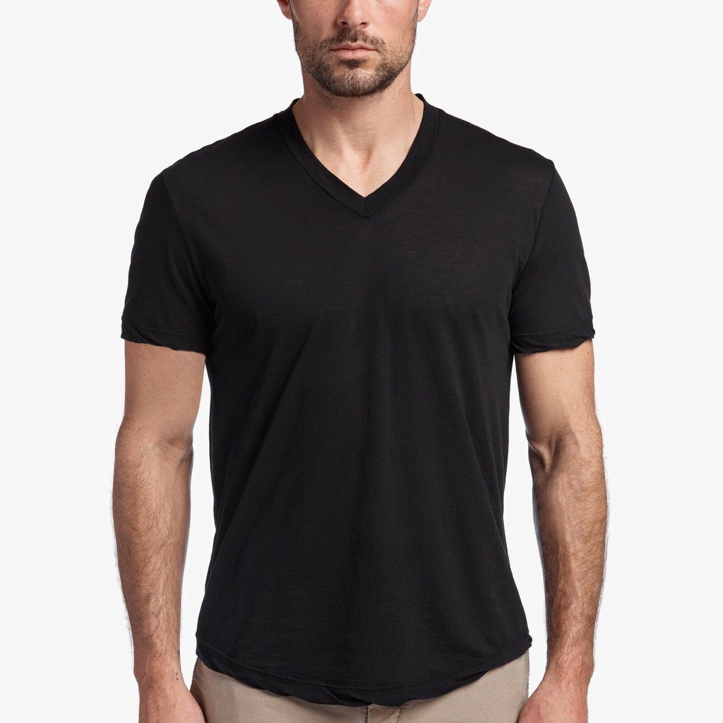 James Perse Men Relaxed Fit S/S V-neck Cotton T-Shirt Solid Black MLJ3352