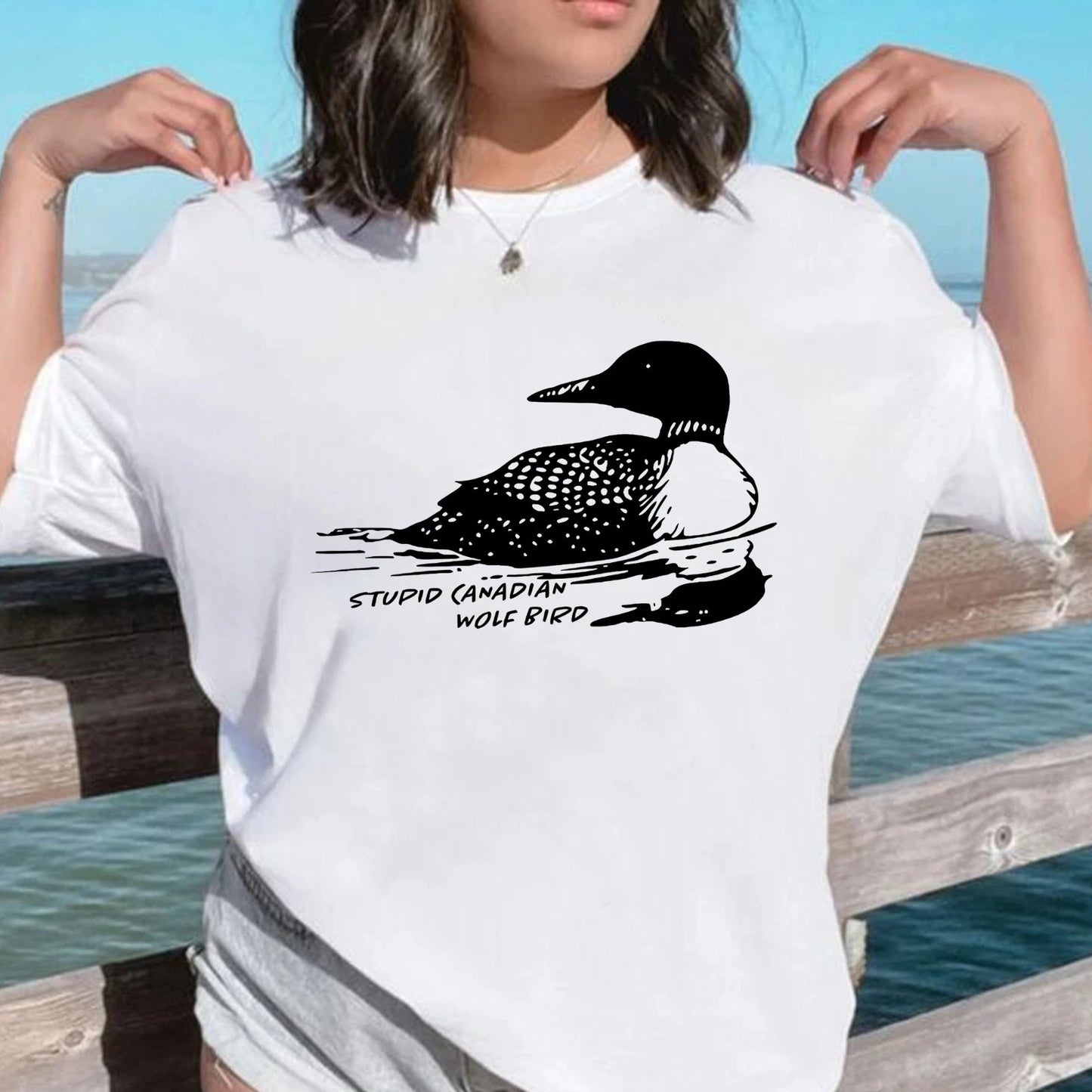 Stupid Canadian Wolf Bird Tee, Funny Heated Rivalry Bird Tee, Hockey Romance