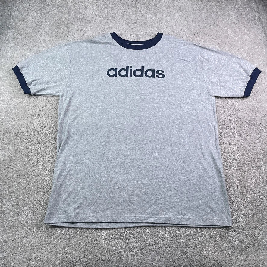 Vintage Adidas Shirt Mens XL Grey Blue Spellout Logo Ringer Tee Y2K