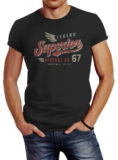 Neverless® Men's T-Shirt Vintage Retro Motif Lettering Superior Legend Wings
