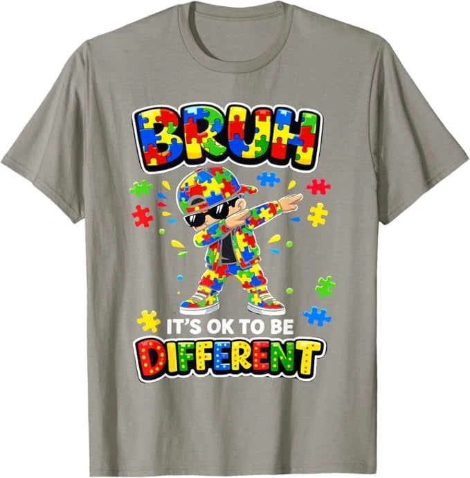 Bruh Its OK to Be Different Autism Awareness Kids Boys Youth T-Shirt