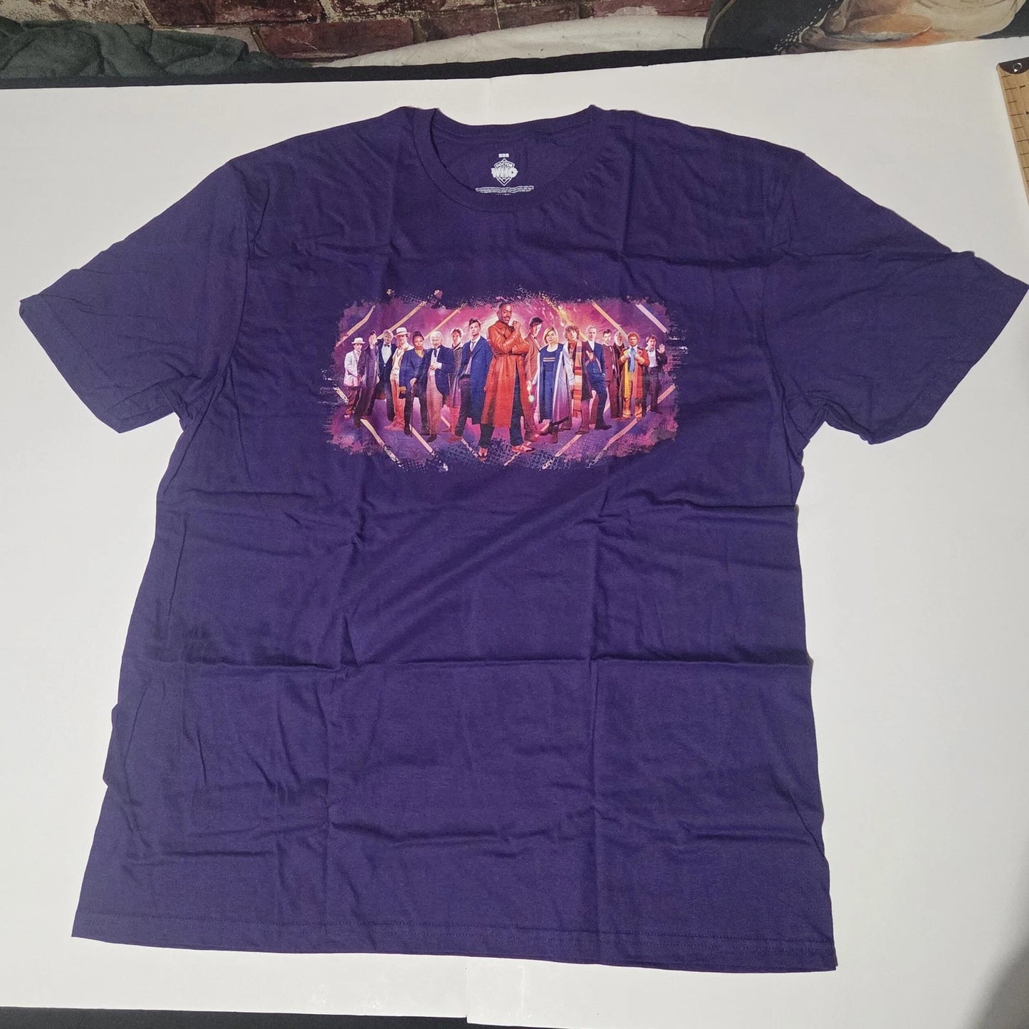 Offical Doctor Who: 1-15 Regeneration Print Unisex T-Shirt Purple, Size XL, New