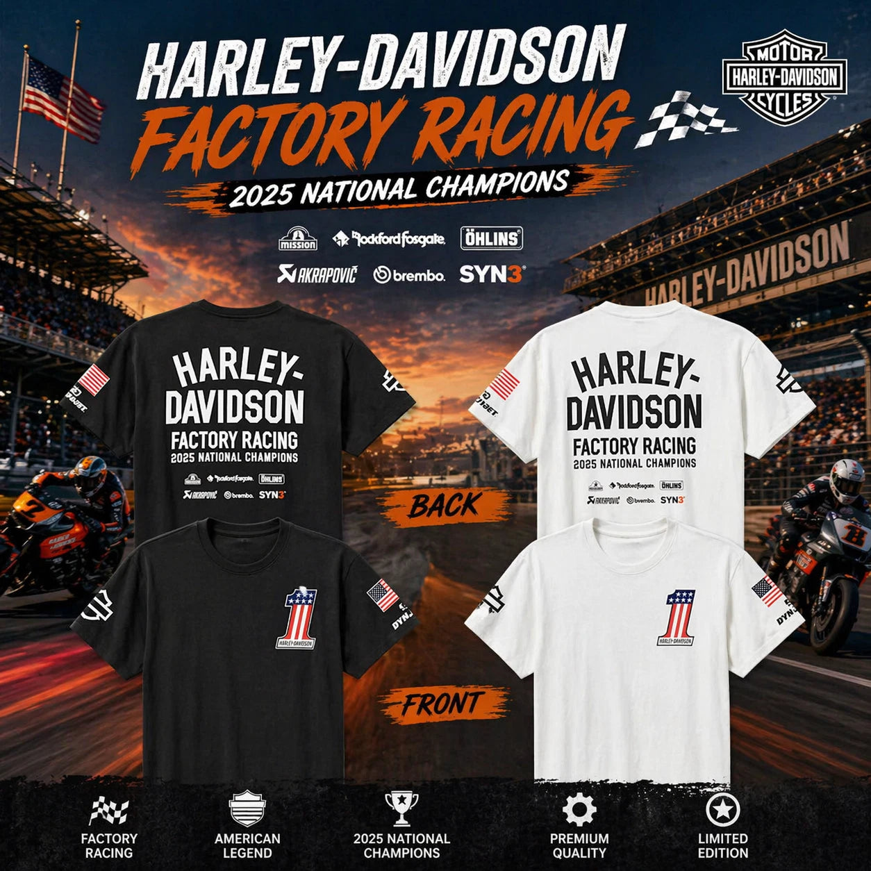 Harley Inspired HD Championship Tee Motorcycle Biker Retro Streetwear Shirt Sale