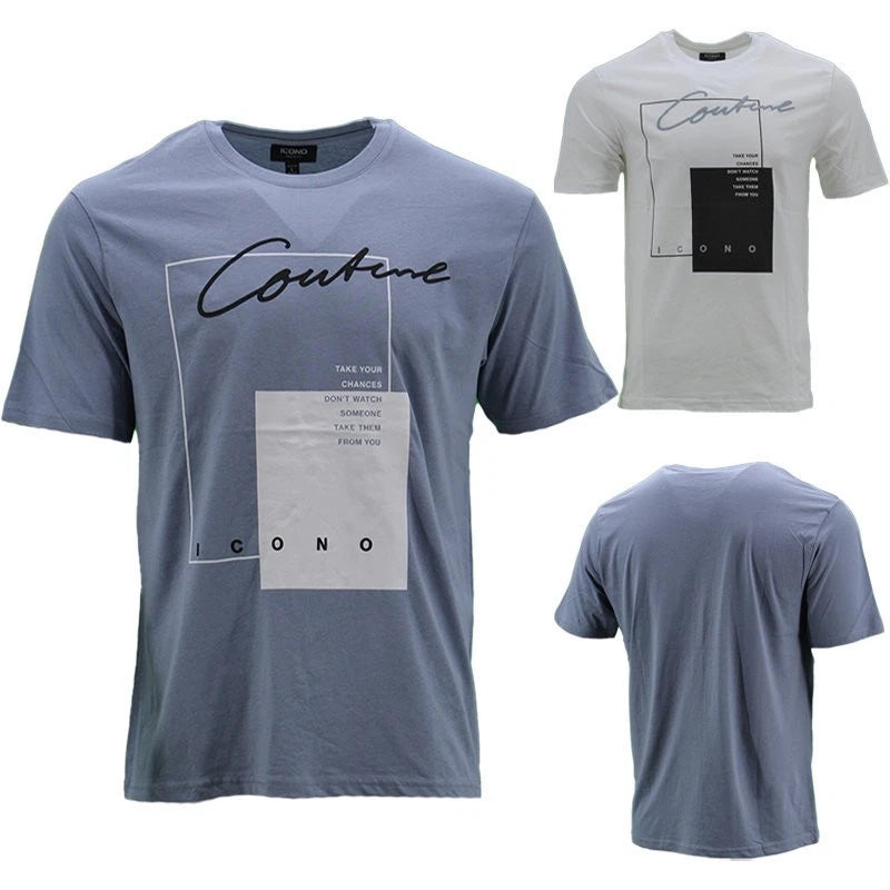 Mens Printed T Shirts ICONO Regular Fit Crew Neck Summer Cotton Tee S M L XL 2XL