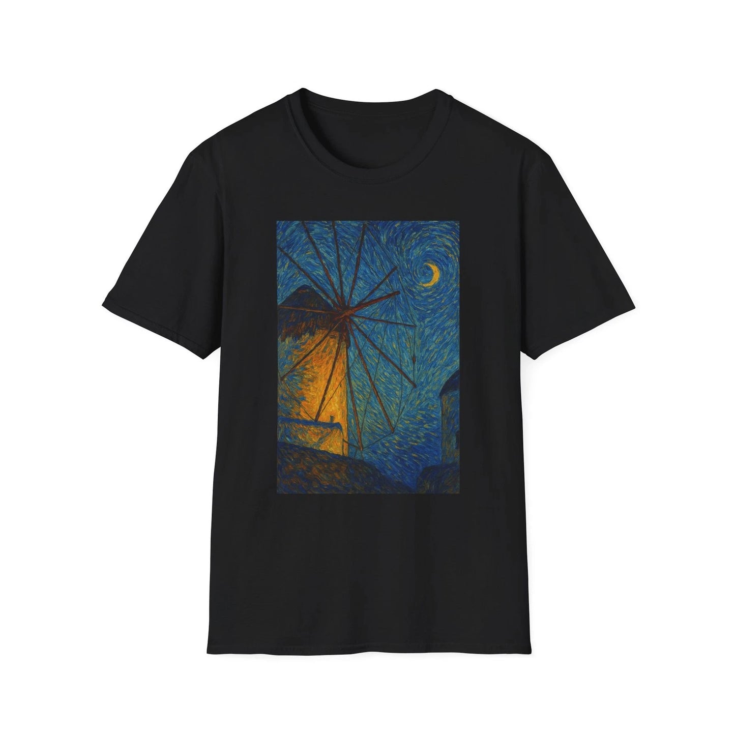 Greek Windmill Van Gogh Style Retro Novelty Tee, Unique Boho Gift