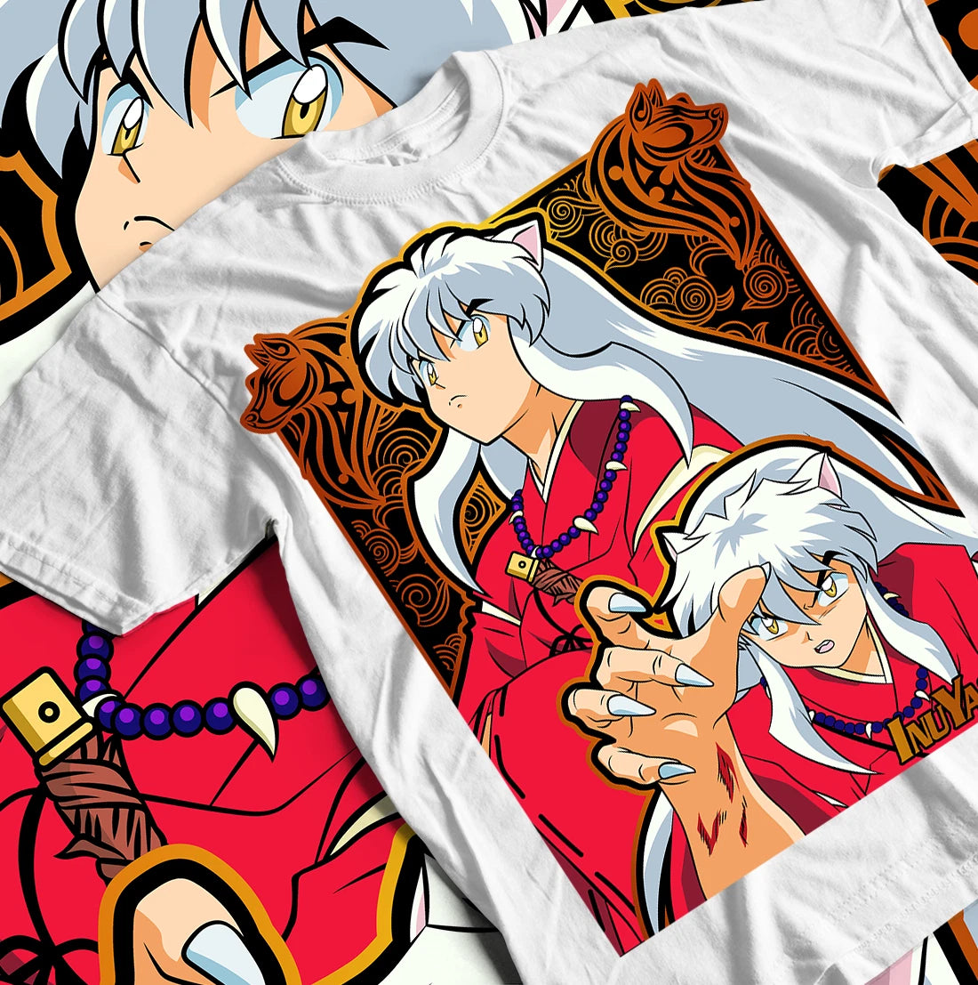 Inuyasha Sesshomaru T-shirt Red Moon Inu Yasha Anime Black Short Sleeve All Size