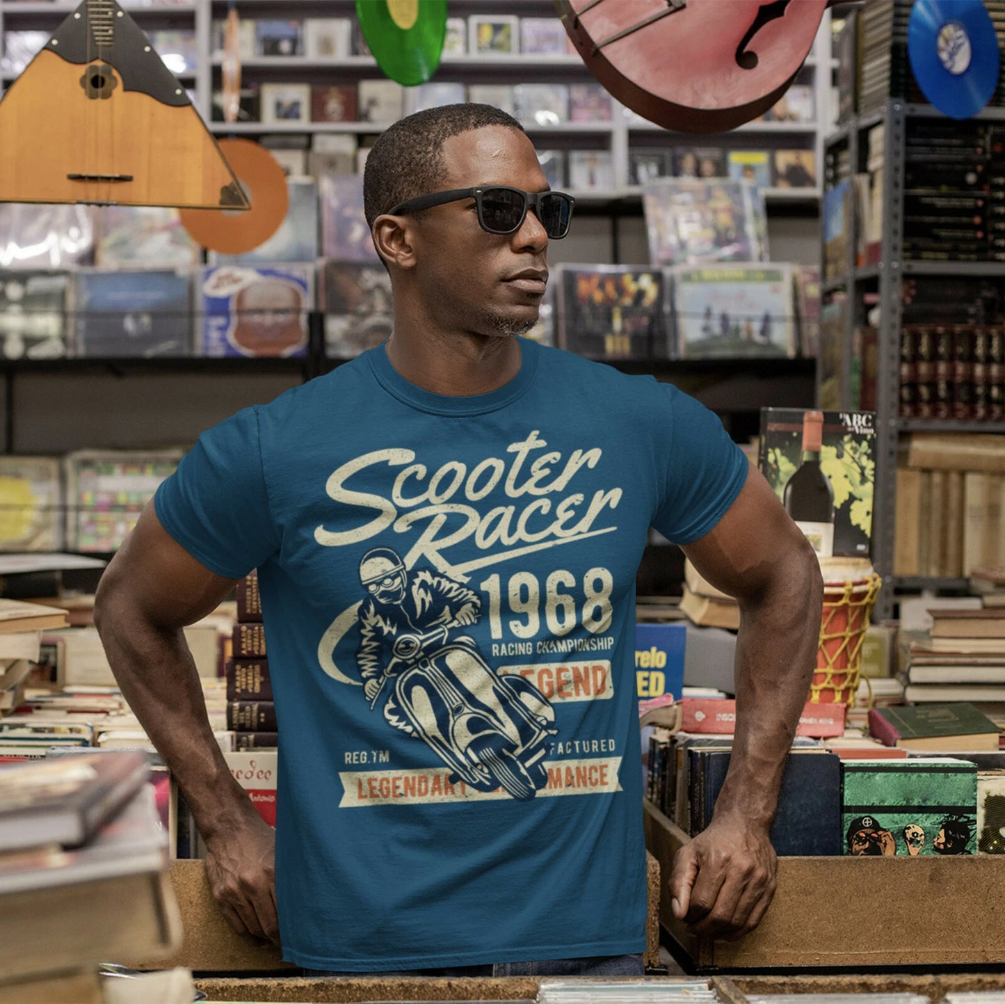 Scooter Racer Retro T Shirt. Vintage Vespa, Mod.