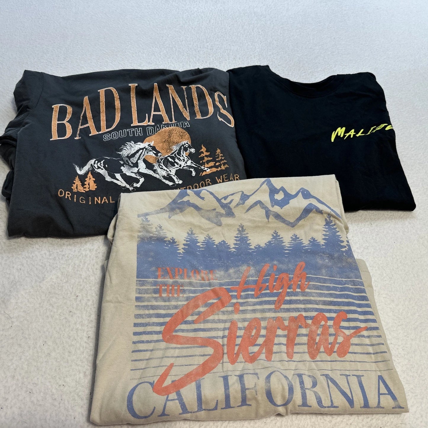 Set Of 3 Long Sleeve Tshirt Size Small Badlands SD, High Sierras, Malibu New