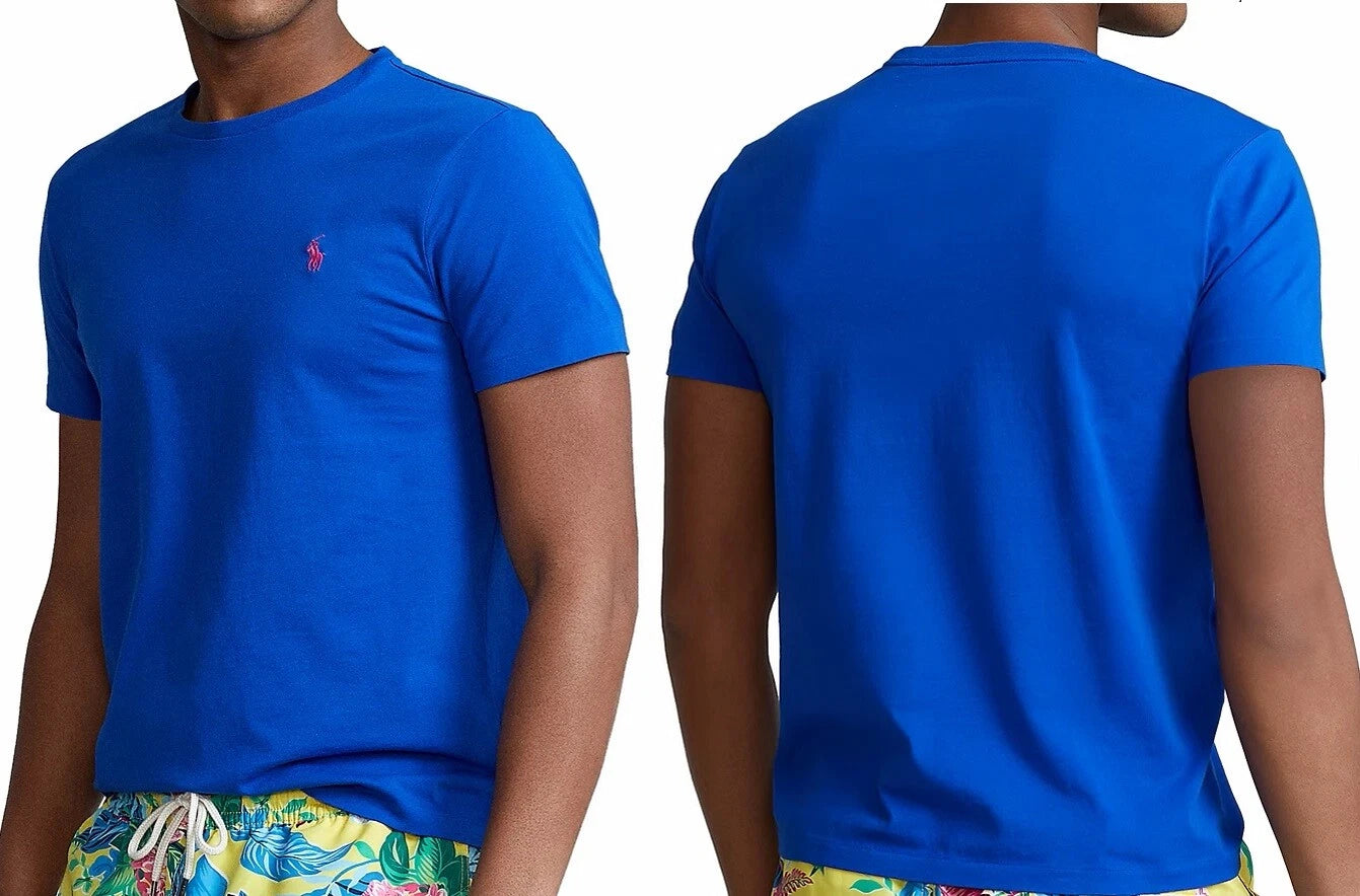 Polo Ralph Lauren Custom Fit Crew Neck T-Shirt, Blue, L (Red Pony)